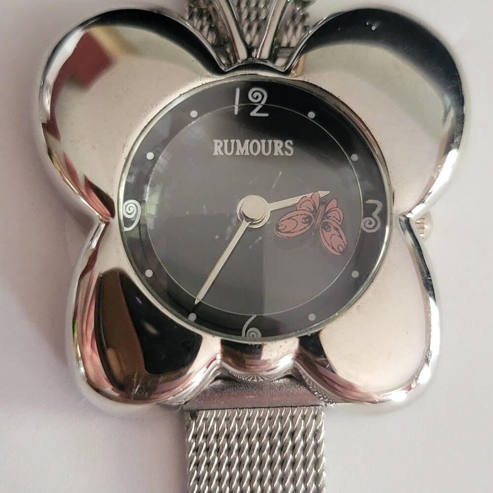 Rumours Womens Watch Black Dial Silver Tone Butterfly Case Mesh Bracelet - Picture 2 of 10